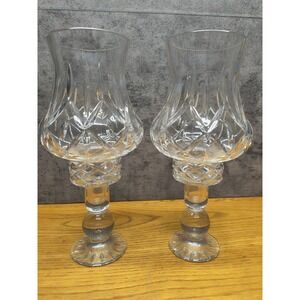 Pair of Vintage Block Crystal Olympic‎ Hurricane Candle Holders